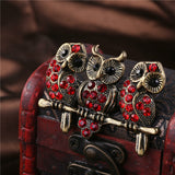 "Red Rose" Owl Brooch