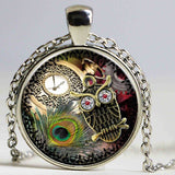 Steampunk Jewelry Glass Alloy Owl Necklace Design Pendant Necklace Christmas Gifts Vintage Owl Time Stone Necklaces Jewelry