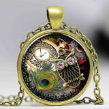 Steampunk Jewelry Glass Alloy Owl Necklace Design Pendant Necklace Christmas Gifts Vintage Owl Time Stone Necklaces Jewelry